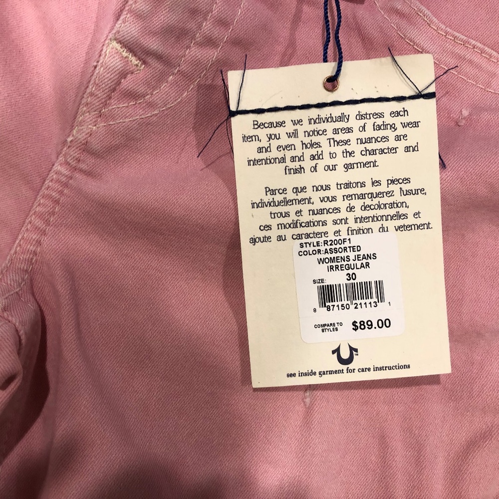SOLD - NEW Distress True Religion Pink Jeans sz 30 - Picture 4 of 7
